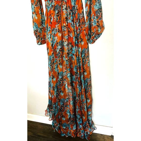 Caroline Constas Vivian Asymmetric Ruffled Floral Silk Chiffon Dress size Medium - Picture 14 of 16